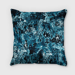 Подушка квадратная Гранж - абстрактные синие разводы, цвет: 3D-принт