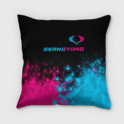 Подушка квадратная SsangYong - neon gradient: символ сверху, цвет: 3D-принт