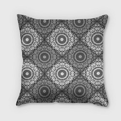 Подушка квадратная Ажурный кружевной узор пэчворк Черно-белые квадрат, цвет: 3D-принт