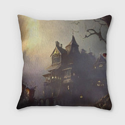 Подушка квадратная Хэллоуин, дом с привидениями и полная луна, цвет: 3D-принт