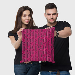 Подушка квадратная Малиновый полосатый узор с цветами анемонов, цвет: 3D-принт — фото 2