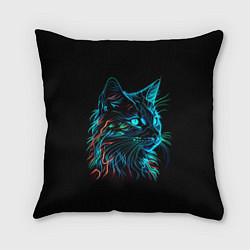 Подушка квадратная Неоновый котик, цвет: 3D-принт