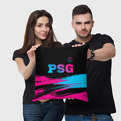 Подушка квадратная PSG - neon gradient: символ сверху, цвет: 3D-принт — фото 2