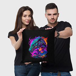 Подушка квадратная Дракон и девушка - поп арт, цвет: 3D-принт — фото 2