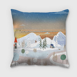 Подушка квадратная Новогоднее настроение - пейзаж, цвет: 3D-принт