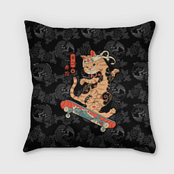 Подушка квадратная Кот самурай на скейтборде, цвет: 3D-принт