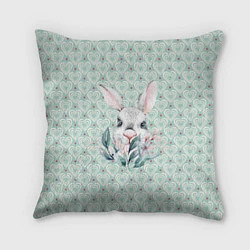 Подушка квадратная Кролик в цветах, цвет: 3D-принт