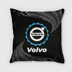 Подушка квадратная Volvo в стиле Top Gear со следами шин на фоне, цвет: 3D-принт