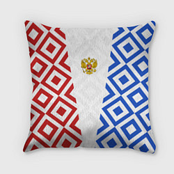 Подушка квадратная Russia sport ромбы и герб, цвет: 3D-принт