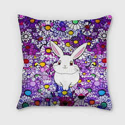 Подушка квадратная Веселый кролик в цветах, цвет: 3D-принт