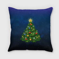 Подушка квадратная Новогодняя елка с яркой звездой