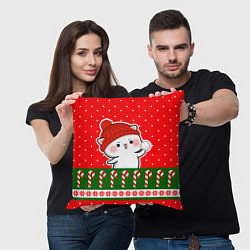 Подушка квадратная Белый котик - играет в снежки, цвет: 3D-принт — фото 2