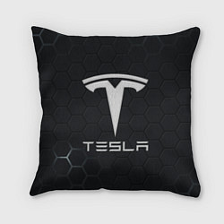 Подушка квадратная Tesla логотип - матовое стекло, цвет: 3D-принт