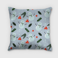 Подушка квадратная Снеговики и ягодки, цвет: 3D-принт