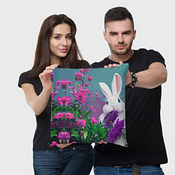 Подушка квадратная Голубоглазый кролик в цветах, цвет: 3D-принт — фото 2