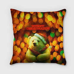 Подушка квадратная Merry Christmas белый медвежонок, цвет: 3D-принт