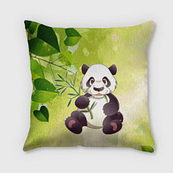 Подушка квадратная Панда на фоне листьев, цвет: 3D-принт