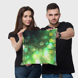 Подушка квадратная Неоновый зеленый блеск и черный фон, цвет: 3D-принт — фото 2