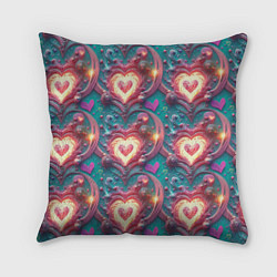 Подушка квадратная Паттерн пылающие сердца, цвет: 3D-принт