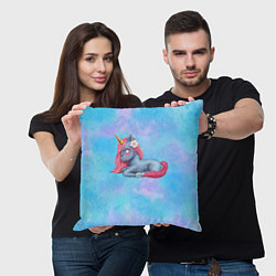Подушка квадратная Синий единорог с розовой гривой, цвет: 3D-принт — фото 2