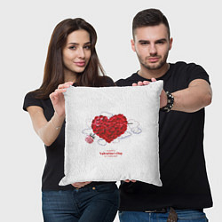 Подушка квадратная Сердце из роз на белом фоне, цвет: 3D-принт — фото 2