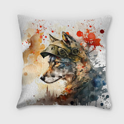 Подушка квадратная Акварельный волк солдат, цвет: 3D-принт