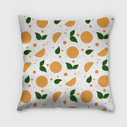 Подушка квадратная Апельсины с листьями, цвет: 3D-принт