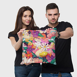 Подушка квадратная Девочка в цветах, цвет: 3D-принт — фото 2