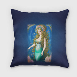 Подушка квадратная Фэнтези женщина русалка с цветами, цвет: 3D-принт