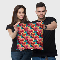 Подушка квадратная Паттерн с розами, цвет: 3D-принт — фото 2
