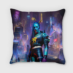 Подушка квадратная Cyberpunk - brave girl - neural network, цвет: 3D-принт
