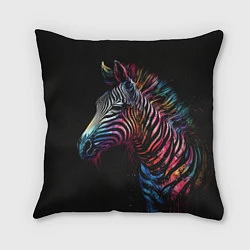 Подушка квадратная Разноцветная зебра на темном фоне, цвет: 3D-принт