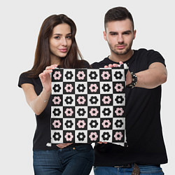 Подушка квадратная Black flower checkers, цвет: 3D-принт — фото 2