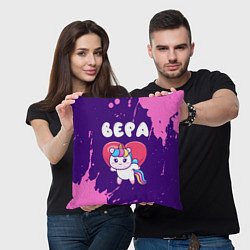 Подушка квадратная Вера единорог с сердечком, цвет: 3D-принт — фото 2