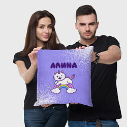 Подушка квадратная Алина кошка единорожка, цвет: 3D-принт — фото 2