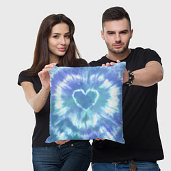 Подушка квадратная Сердце - тай-дай - голубой, цвет: 3D-принт — фото 2