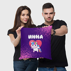 Подушка квадратная Инна единорог с сердечком, цвет: 3D-принт — фото 2