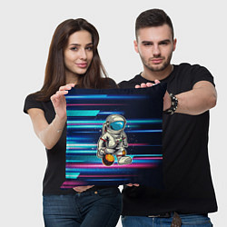 Подушка квадратная Космонавт играет планетой как мячом, цвет: 3D-принт — фото 2