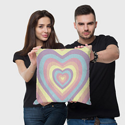 Подушка квадратная Сердца пастельные оттенки, цвет: 3D-принт — фото 2