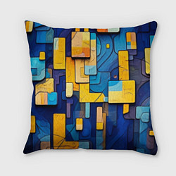 Подушка квадратная Синие и жёлтые фигуры, цвет: 3D-принт