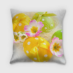 Подушка квадратная Пасхальные яйца и цветы, цвет: 3D-принт