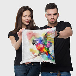 Подушка квадратная Разноцветный акварельный попугай, цвет: 3D-принт — фото 2