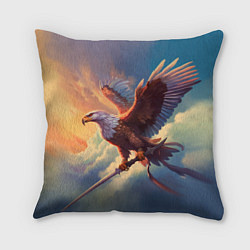 Подушка квадратная Орел с мечом в облаках на закате, цвет: 3D-принт