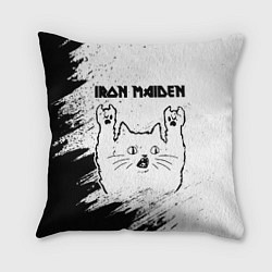 Подушка квадратная Iron Maiden рок кот на светлом фоне, цвет: 3D-принт