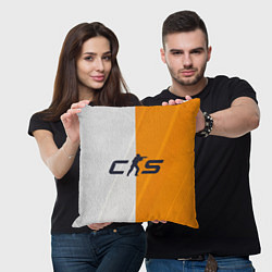 Подушка квадратная Counter Strike 2 White Orange Stripes, цвет: 3D-принт — фото 2