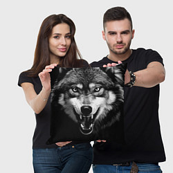 Подушка квадратная Агрессивный атакующий волк, цвет: 3D-принт — фото 2
