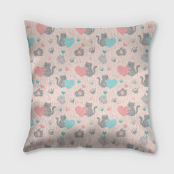 Подушка квадратная Влюбленные коты паттерн, цвет: 3D-принт