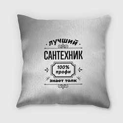 Подушка квадратная Лучший сантехник: 100% профи, знает толк, цвет: 3D-принт