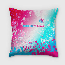 Подушка квадратная Three Days Grace neon gradient style: символ сверх, цвет: 3D-принт