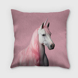 Подушка квадратная Единорог розовая грива, цвет: 3D-принт